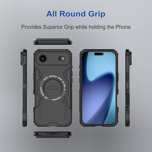 Image of amazon basics Back Case Cover for iPhone 17 Air | Magnetic Case with Built-in Metal Ring | Supports Mag-Safe Charger, Wallet & Car Mount | Shockproof Hybrid PC + TPU | Black