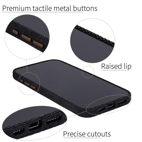 Image of Dockem Fabric Card Case for iPhone 15 Pro Max with Built-in Metal Plate for Magnetic Mounting, Stitched-on Genuine Leather Wallet with 2 Credit Card /ID Slots: M2F 15 Pro Max [Grey w /Light Brown]