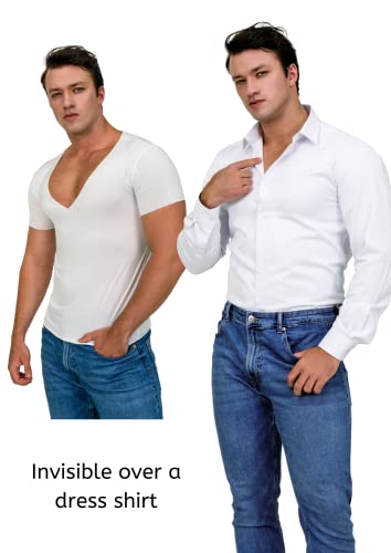 Deep V Neck Undershirts for Men-Sweatproof White V-Neck Short Sleeve Mens Tshirt-Men's Size to XL XXL Tall Big 3xlt3