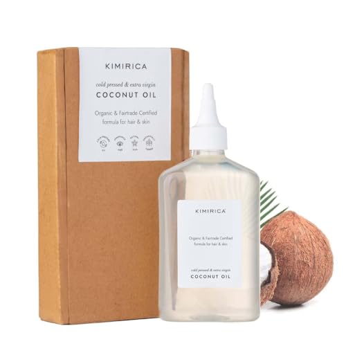 Image of Kimirica 100% Pure Coconut oil | Extra Virgin, Organic and Cold Pressed | Natural Nourishment For Hair, Face, Skin & Massage | Rich in Vitamin E & Fair-trade certified | 270 ml