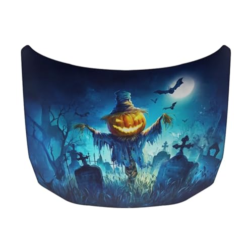 Image of Pumpkin Head Scarecrow Print Car Hood Cover Waterproof Car Hood Protector Stretchable Halloween Automotive Outdoor Decorations for Compact Sedans SUV Trucks (59x39 Inch)