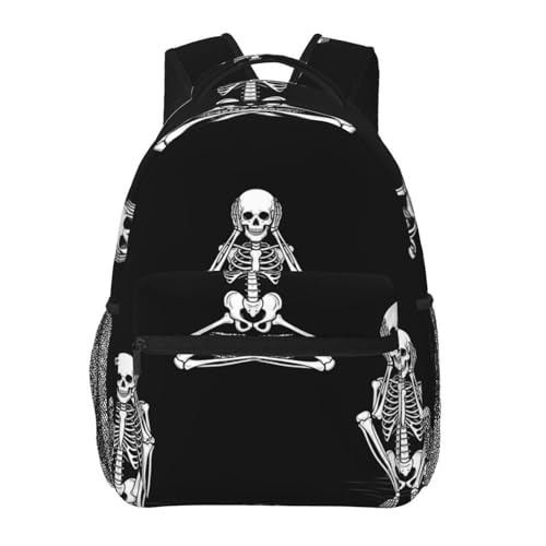 Anti Theft Business Travel Backpack Funny Skeletons Skull Three Monkey College Daypack, Secure and Practical