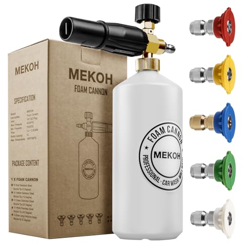 MEKOH Foam Cannon for Pressure Washer, 4000psi Car Wash Foam Gun, 1 Liter Foam Sprayer, Pressure Washer Soap Attachment with 1/4