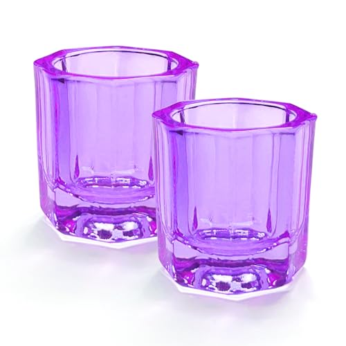 2 Pack Dappen Dish Cups for Nail Art Acrylic Liquid, Glass Nail Monomer Liquid Bowl Dampen Dish Acrylic Powder Holder, Acrylic Glass Jar for Nails (HJ-NAPB055-Purple-2pcs)