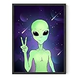 HAUS AND HUES Trippy Alien Poster & Alien Decor - Edgy Posters Trippy Aliens Poster Alien Wall Decor & Cool Posters for Room Aesthetic Trippy Posters | Alien Portrait Framed Black 12x16