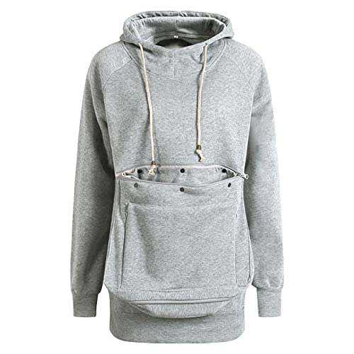 Alueeu Damen Hoodie mit Katzentasche, Kapuzenpullover Pulli mit Katzen Hund Tasche Langsleeve Pullover mit Kapuze Kapuzenpulli mit Kängurutasche Atmungsaktive Oberteile große größen Hoody