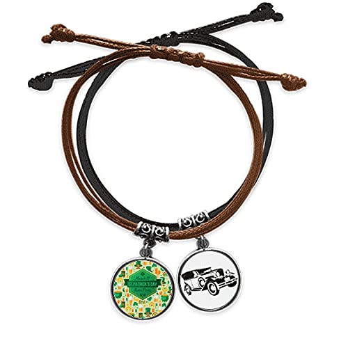 Bracelet corde main trèfle bière Saint-Patrick en cuir véritable fait main