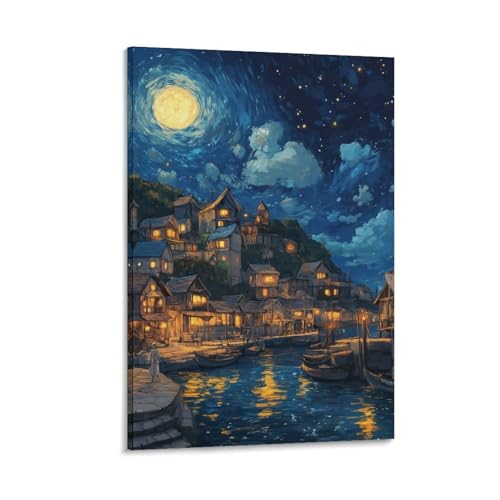 Impression sur toile BXYAFEKUD haut de gamme avec vue de coucher de soleil au port