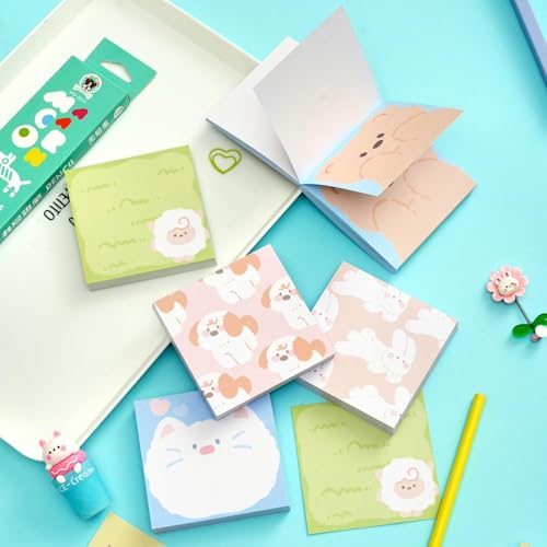 Image of Korean Stationery Mini Transparent 3-Hole Binder Spiral Diary Notebook - Cute Kawaii Portable Journal Notebook Agenda for Girls & Students (80+ Pages) (Animal theme Sticky Notes Set 1)