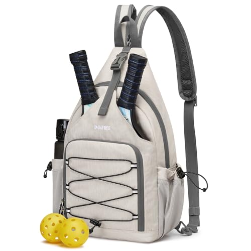 G4Free Pickleball Bag, Men's and Women's Pickleball Backpack, Adjustable Crossbody Sling Bag, Lightweight Ball Paddle Backpack,Ivory