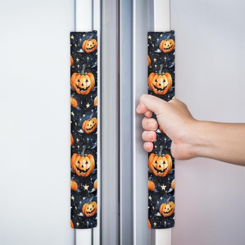 Image of Pardick Halloween Refrigerator Door Handle Covers Set of 2, Pumpkin Fridge Handle Covers Appliance Handle Covers Protector for Microwave Oven Stove Dishwasher, Keep Your Kitchen Appliance Clean
