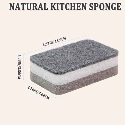 Image of Taeku Natural Kitchen Sponge, 6 Pack Heavy Duty Scrub Cellulose Sponge Premium Multifunction Eco Friendly Cleaning Sponges for Dishes (Grey)
