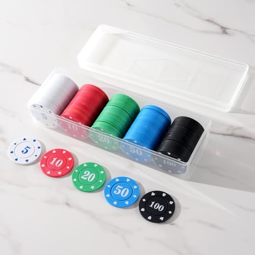 linastu 100 Pcs Premium Numbered Mahjong Scoring Coins, Mahjong Chips Set 5/10/20/50/100, Mahjong Card Accessories