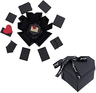 Explosion Box Heart Shaped Surprise Box Gift With 5 Faces DIY Scrapbook Photo Album Folding Gifts Boxes Handmade Gift Memory Box Birthday Valentines Wedding Anniversary for Lovers (Black )