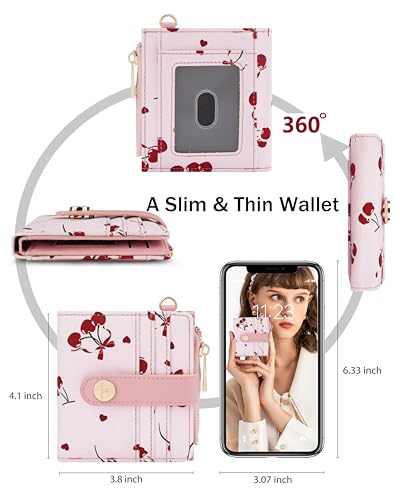 Image of Keychain Wallet Wristlet for Women,RFID Small Cherry Bow Wallet | Wallet Wristlet with Zipper Coin Pocket,Vegan Leather Card Wallets for Women, 2 ID Window,Gift