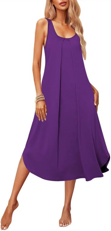 Women Nightgowns Long Sleeveless Sleepshirt Soft Tank Sleepwear Full Slip Nightshirt S-XXL