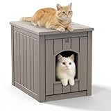 KFY Outdoor Cat House Weatherproof Cat Houses for Outdoor Cats with Raised Floor and Safety Lock Durable Easy to Clean Easy Assembly for Indoor Outdoor(Grey,18.46 * 23.62 * 21.42)
