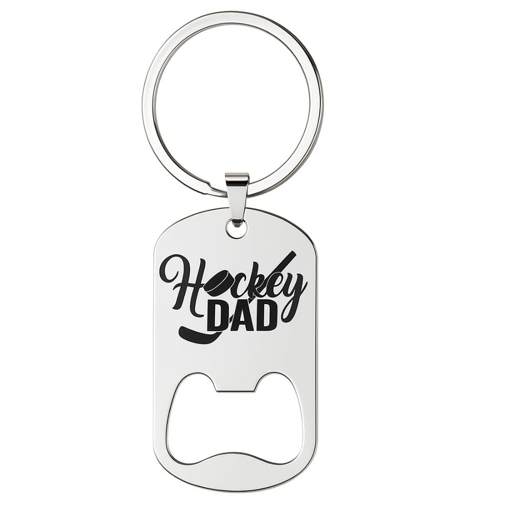 Sportybella Hockey Dad Gift, Hockey Dad Bottle Opener Keychain, Ice Hockey Jewelry, Hockey Charm Keychain- Gift for Hockey Player Dad