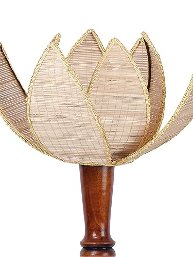 Image of Bamboo Shade Wooden Floor Lamp with Wooden Base, Height - 53 Inches | Contemporary Standing Lamp for Living Room, Bedroom & Office | Elegant Lighting for Stylish Home Interiors | Beige