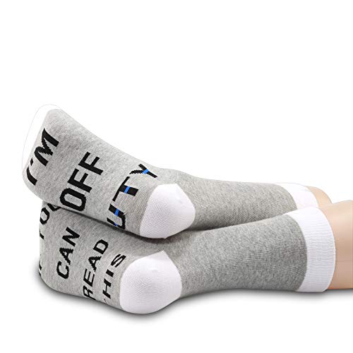 JXGZSO 2 Pairs Police Gift Socks Can Read This I'm Off Duty Thin Blue Line Gag Gift for Cop Policeman4