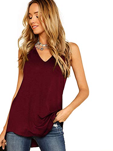 Verdusa Women's V Neck Longline Dolphin Hem Tank Top Burgundy M
