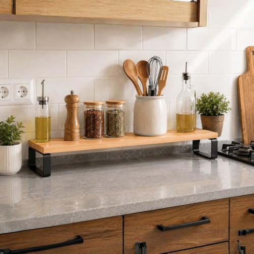 Image of Decorlay Engineered Wood Monitor Stand Riser for Desk, Desktop Organizer with Metal Legs, Computer Screen Stand for Office & Home, Laptop Stand Shelf, Tabletop Storage Rack, Wooden Desk Organizer for Monitor Keyboard Accessories