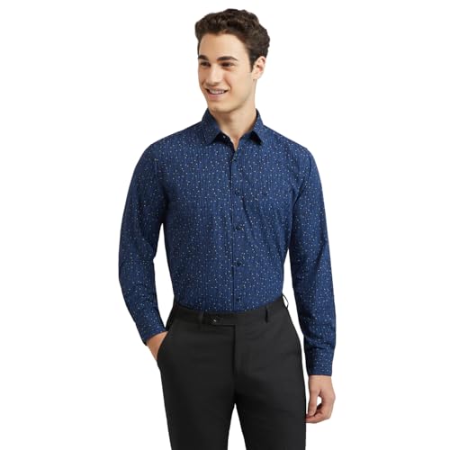 Image of Raymond Men's Pure Cotton Print Pattern Slim Fit Regular Collar Full Sleeve Casual Shirt