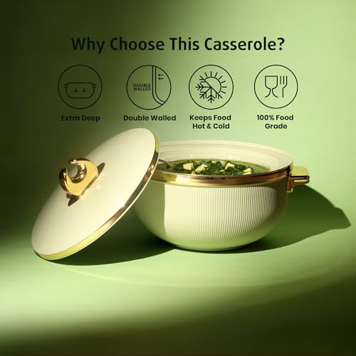 Image of SELVEL Royal Linex Casserole Collection | Insulated Hot Cases | Stainless Steel Inner | BPA-Free | Brown & Lime Green | (Royal Linex Casserole - Lime Green, 1700ml)