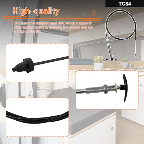 Image of TC84 84 inch RV Waste Valve Control Cable, 7ft Flexible Replacement Cable fit for Valterra Bladex, Compatible with 1.5 inch /3 inch RV Black /Gray Water Tank Dump Valve, Bulkhead Installation with Foldable Handle