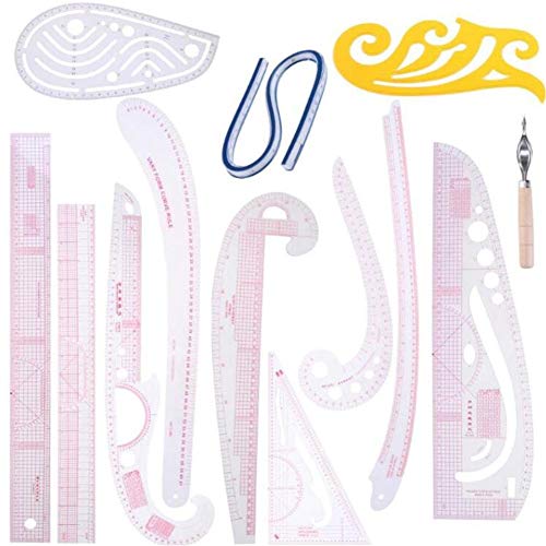 13Pcs Sewing Ruler Tailor Measuring Kit, Clear Sewing Drawing Ruler, Yardstick Sleeve Arm French Curve Ruler Set Cutting Rulers for Sewing Cutting DIY Sewing Tools