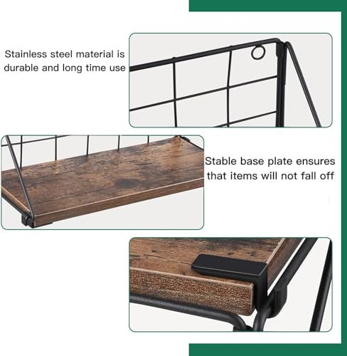 Yuehuamech Floating Shelves Wall Mounted Set of 3,Rustic Metal Wire Grid Wall Storage Shelves Display Racks Home Decor Wall Shelf for Bathroom Kitchen Living Room Office Bedroom - Image 4