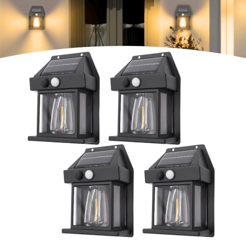 Luminária Solar Arandela Retrô com Sensor de Presença - Luminária de Parede, Iluminação Externa para Varanda, Jardim ou Portão, Econômica e Sem Fio (Kit 4)