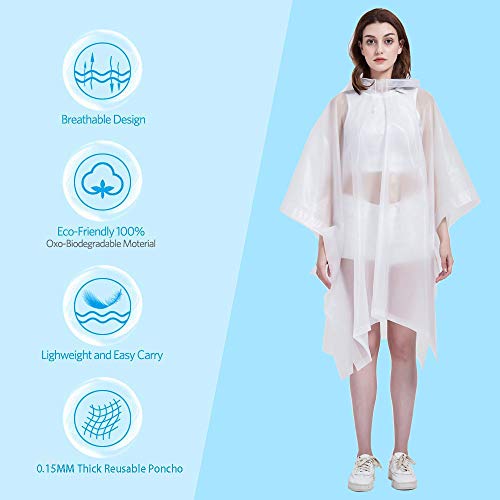 HLKZONE Rain Ponchos for Adults, [Pack of 2] Portable EVA Rain Coat Rain Jacket Reusable Raincoats with Drawstring Hood3