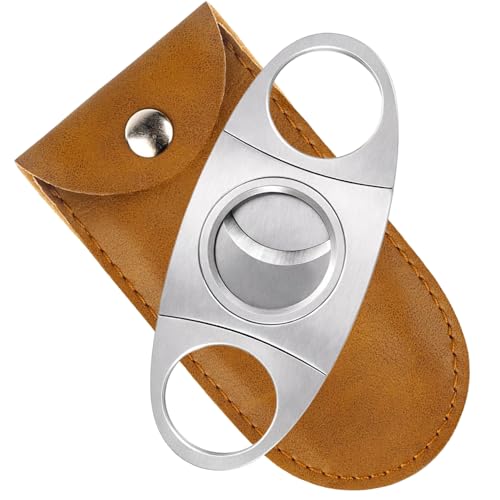 1PCS Cigar Cutter Double Blade Stainless Steel Cigar Cutter with 1 Leather Storage Bag Compatible with Most Sizes As a Gift for Men Cigar Lovers on Birthdays Anniversaries