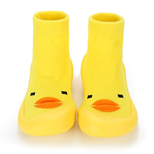 Non-Slip Soft-Soled Baby Floor Sock Shoes With Rubber Soles Children's Socks Cartoon Tube Infant Toddler Shoes For 0~3T (Beautiful Duck, Insole Length 14 cm)