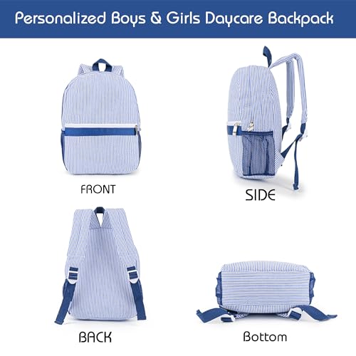 MT WORLD Daycare Backpacks and Travel Duffel Bags Set,Personalized Seersucker Backpacks Overnight Bags,Travel Daypack with Weekender Bag,Overnight Daycare Bag3