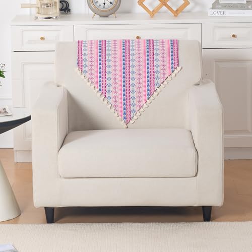 Image of HOKIPO Sofa Backrest Cover with Tassel | 300 GSM Thick Cotton Acrylic Jacquard Fabric Backrest Mat, Size 55x70 cm,'Trivana Series' Periwinkle Blue (IN-932-J5)