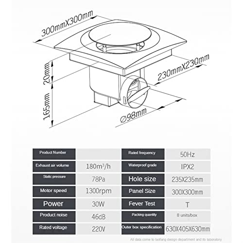 Ventilador de ventilación de 10 pulgadas para montaje en techo, extractor de aire cuadrado para baño, inodoro, cocina y dormitorio, ventilador extractor potente y de bajo ruido para baño miniatura 2