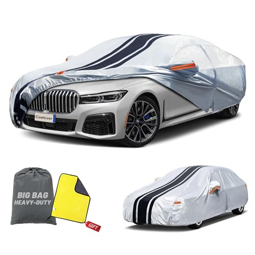 [2025 Upgrade] 10-Layer Car Cover Waterproof All Weather. Outdoor Full Exterior Covers for Automobiles Fit Dodge Charger Challenger,BMW 6 Series, Cadillac CT6. Size A9 (Length 204 to 208 inch)
