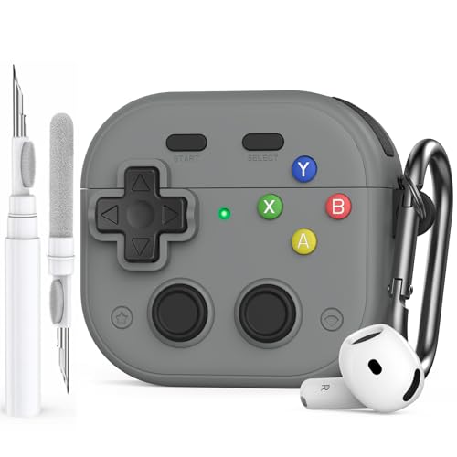 AhaStyle Game Console Design per AirPods 4 Custodia Cover con Clip di Blocco Sicura Antiurto Completa TPU AirPods di 4a Generazione Cover Pelle Protettiva con Kit di Pulizia per Apple AirPods 4 2024