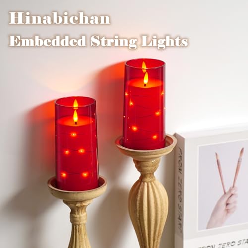 Image of Flickering Flameless Candles with Remote Timer, 6pcs LED Battery Operated Candles with Embedded String Lights Red, Same Size D3 H6