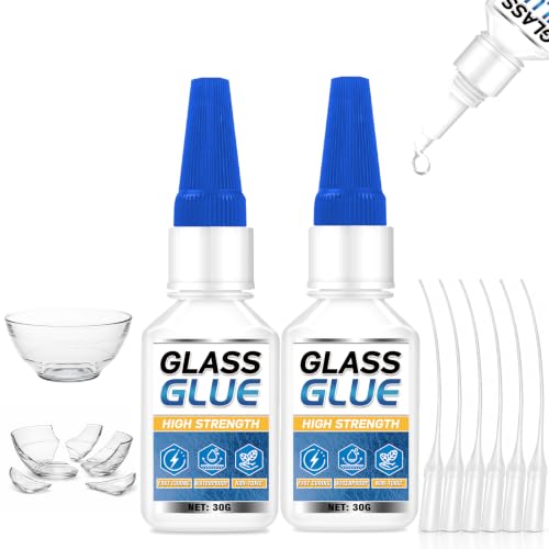 Glass Glue Clear, 60g Super Glue for Glass, Acrylic, Mirror, Jewelry, Crafts &amp; Rhinestones Adhesive, Fast-Curing &amp; Weatherproof