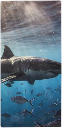 タオル サメ 鮫 深海柄 海の魚 フェイスタオル 38X78cm 長め 大判 ハンドタオル サンゴフリース 耐久性 ふわふわ ソフト 柔らか肌触り 肌に優しい やわらか 軽い 薄手 吸水速乾 抗菌防臭 家庭用、温泉、砂浜、スポーツなどにも最適 部屋の雰囲気