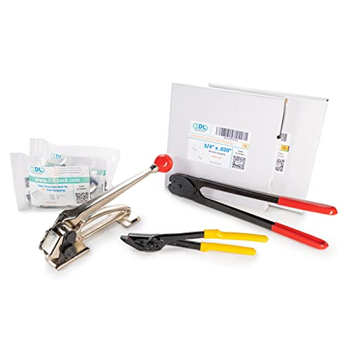 Image of IDL Packaging PRO 5 /8 inch x 600' Steel Strapping Kit, 1400 lbs Break Strength - Professional Grade Tools & Mini Strapping Coils - Enough Strapping and Seals for 300 Uses Before Refill