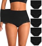 OPIBOO Cotton Womens Underwear Postpartum High Waisted Tummy Control Panties Stretch Comfortable Full Coverage Briefs Packs Black