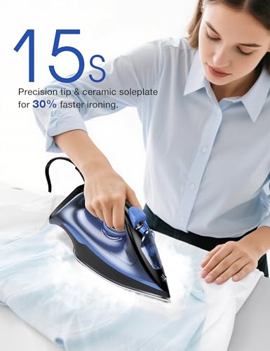 Sundu Steam Iron for Clothes with Rapid Heating Ceramic Coated Soleplate, 1700W Steam Iron with Precise Thermostat Dial, Self-Cleaning, Auto-Off, 15.21oz Water Tank for Home Travel Clothes Ironing Use