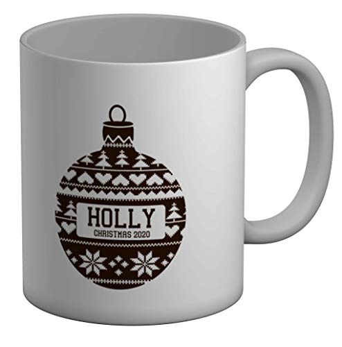 Image of Shopagift Personalised Christmas Pattern Any Name Gold Xmas Bauble White 11oz Large Mug Cup