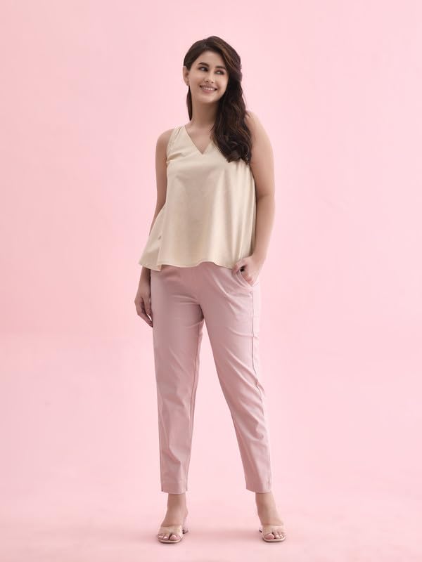 Image of GO COLORS Solid Tapered Fit Chino Pants for Women |Mid Rise, Side Pocket