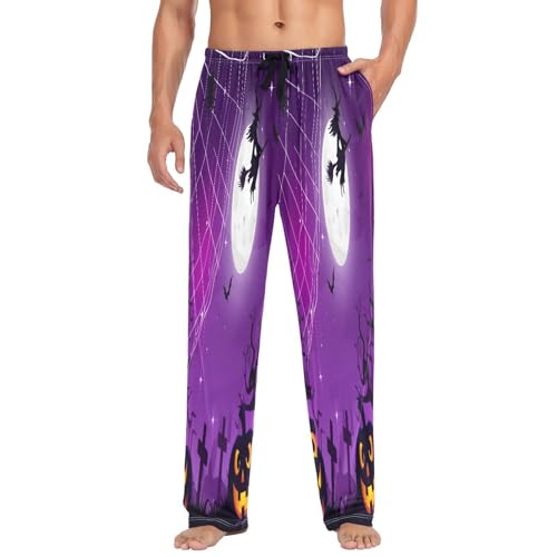 Qilmy Halloween Horror Nights Men's Cotton Pajama Pants, Lightweight Lounge Sleepwear with Drawstring and Pocket