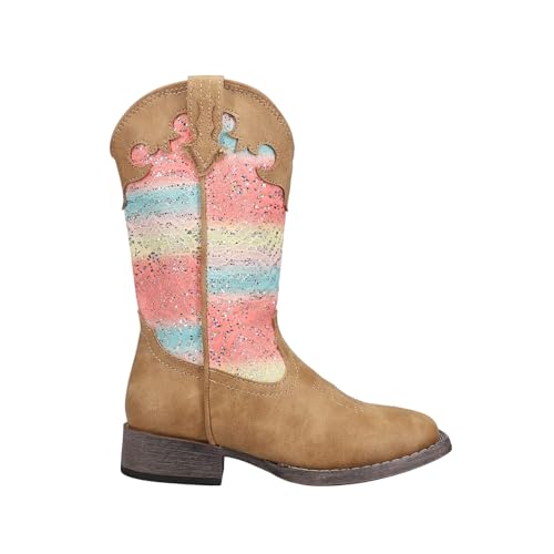 ROPER Kids Girls Glitter Lace Round Toe Casual Boots Mid Calf - Brown, Multi